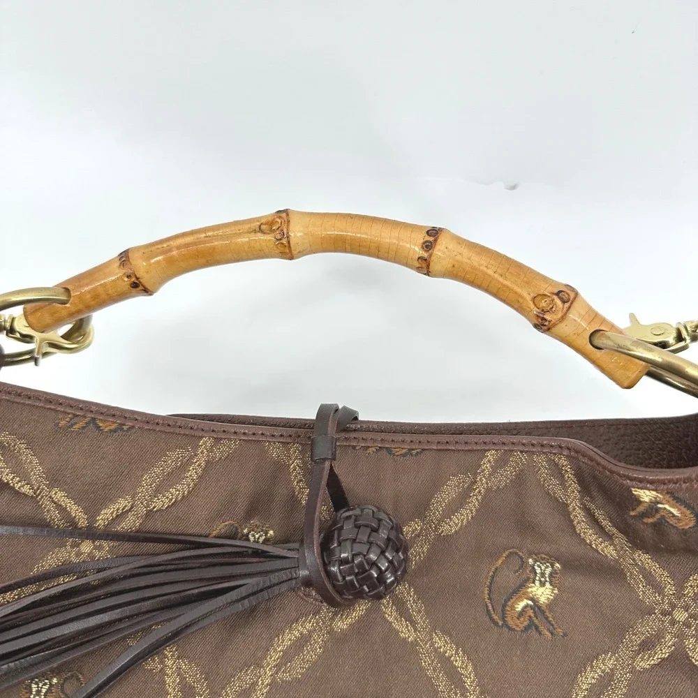 Tommy Bahama Monkey Business Hobo Bag Women Brown Bamboo Coastal Resort Safari